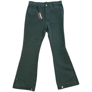 Twillmkt Green Wide Leg Jeans with Sliver Metal Detailing Size L NWT